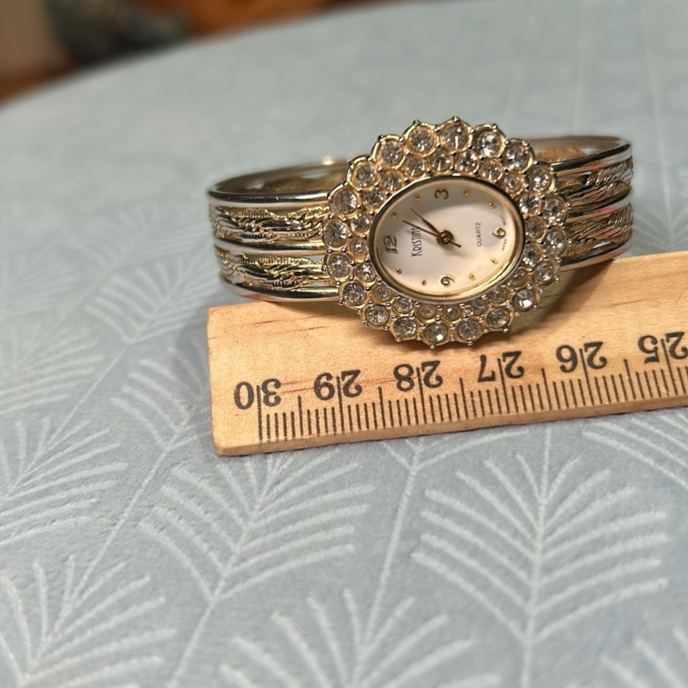 Kristine stainless steel back gold braided bracelet cuff watch - Picture 16 of 16